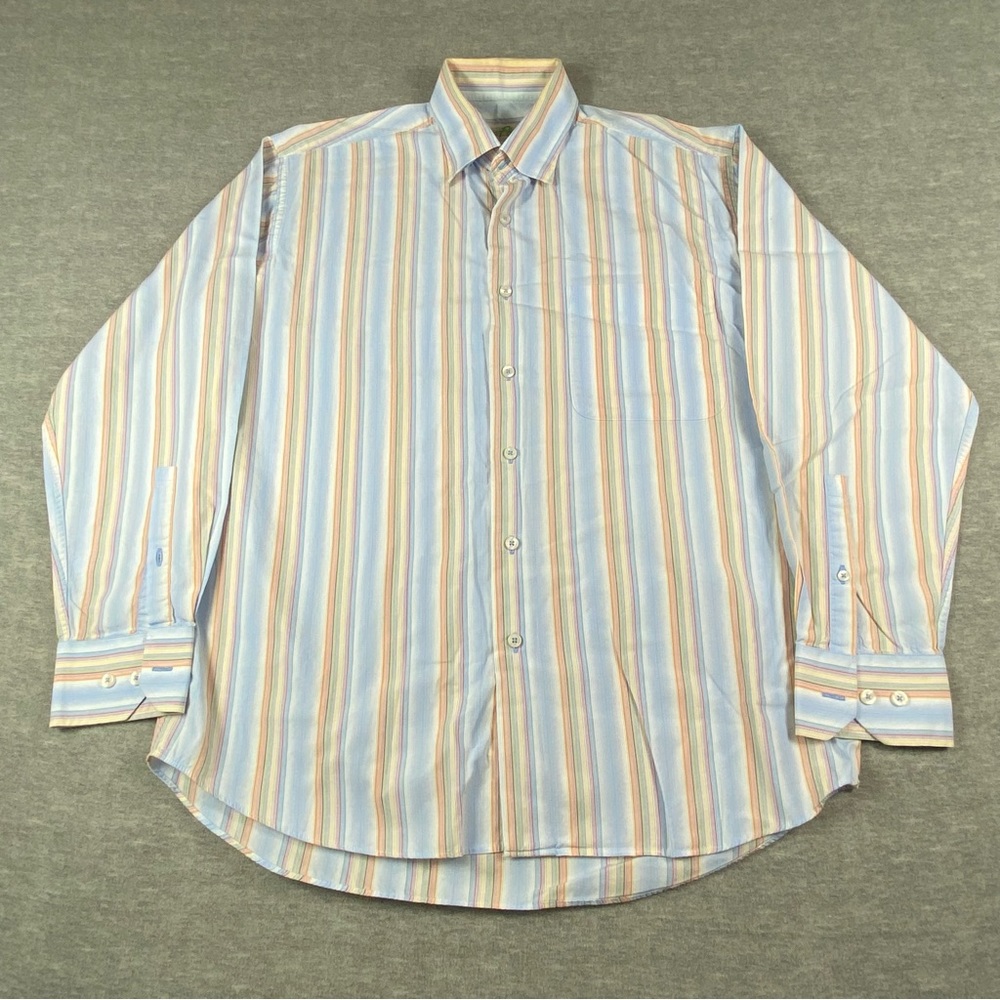 Alan Flusser Mens M Multicolored Striped‎ Long Sleeve Collared Button Down Shirt